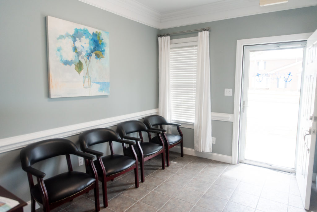 Waiting area with chairs.