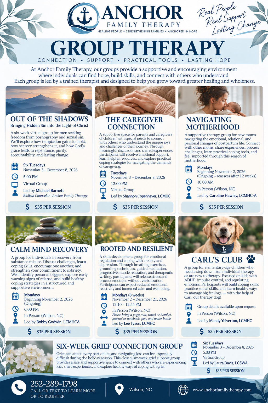 Anchor Family Therapy Group Therapy flyer
